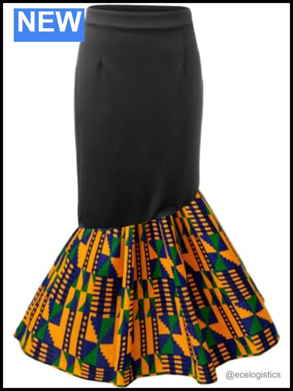 African Print Kente Pencil Skirt High Rise Knee Length Polyester